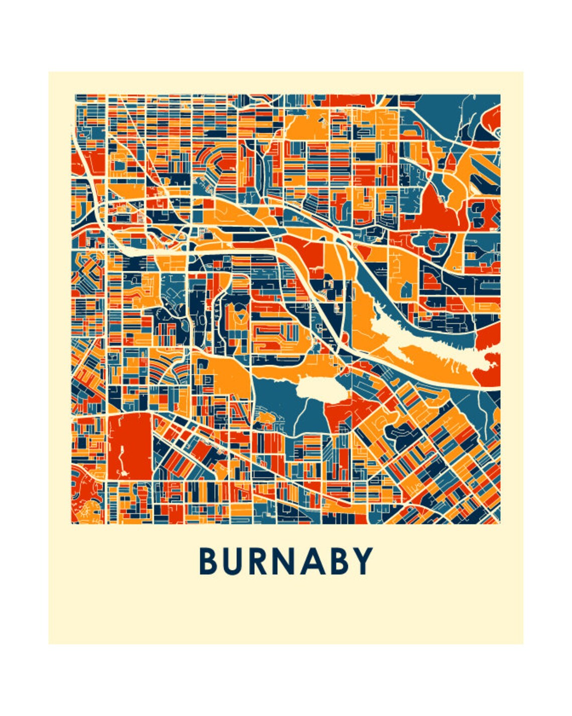 Burnaby British Columbia Map Print Full Color Map Poster Etsy