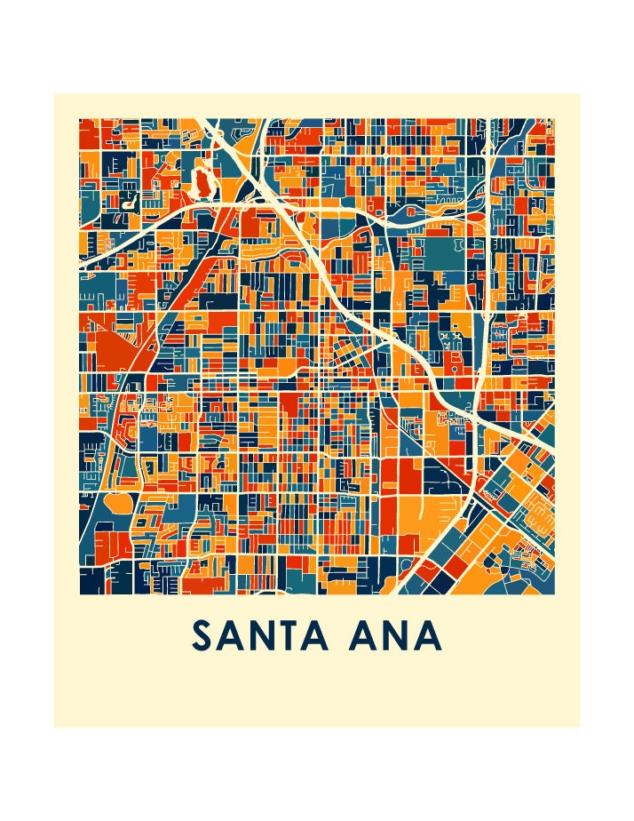 Santa Ana Map Print Full Color Map Poster Etsy