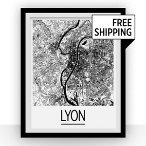 Lyon carte série Art déco d'affiches - impression de carte de france-