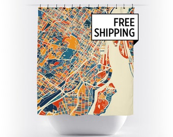 Montreal Map Shower Curtain - canada Shower Curtain - Chroma Series