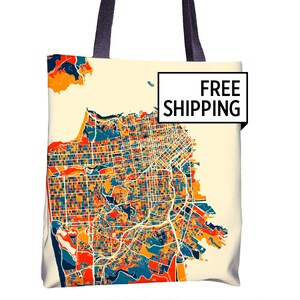 San Francisco Map Tote Bag - California Map Tote Bag 15x15