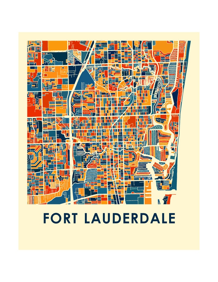 Fort Lauderdale Map Print Full Color Map Poster - Etsy