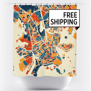 Helsinki Map Shower Curtain - finland Shower Curtain - Chroma Series