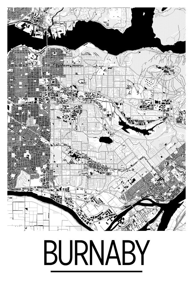 Burnaby British Columbia Map Poster British Columbia Map Etsy