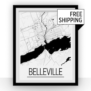 Belleville Ontario kaart poster-Ontario kaart Print-Art Deco-serie