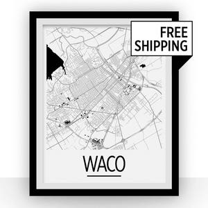 Waco Map Poster - Texas Map Print - Art Deco Series