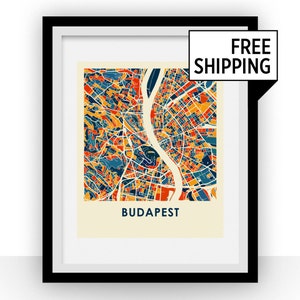 Budapest Karte Grafik - vollfarbig Karte Plakat