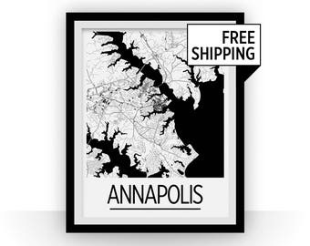 Annapolis Map Poster - Maryland Map Print - Art Deco Series