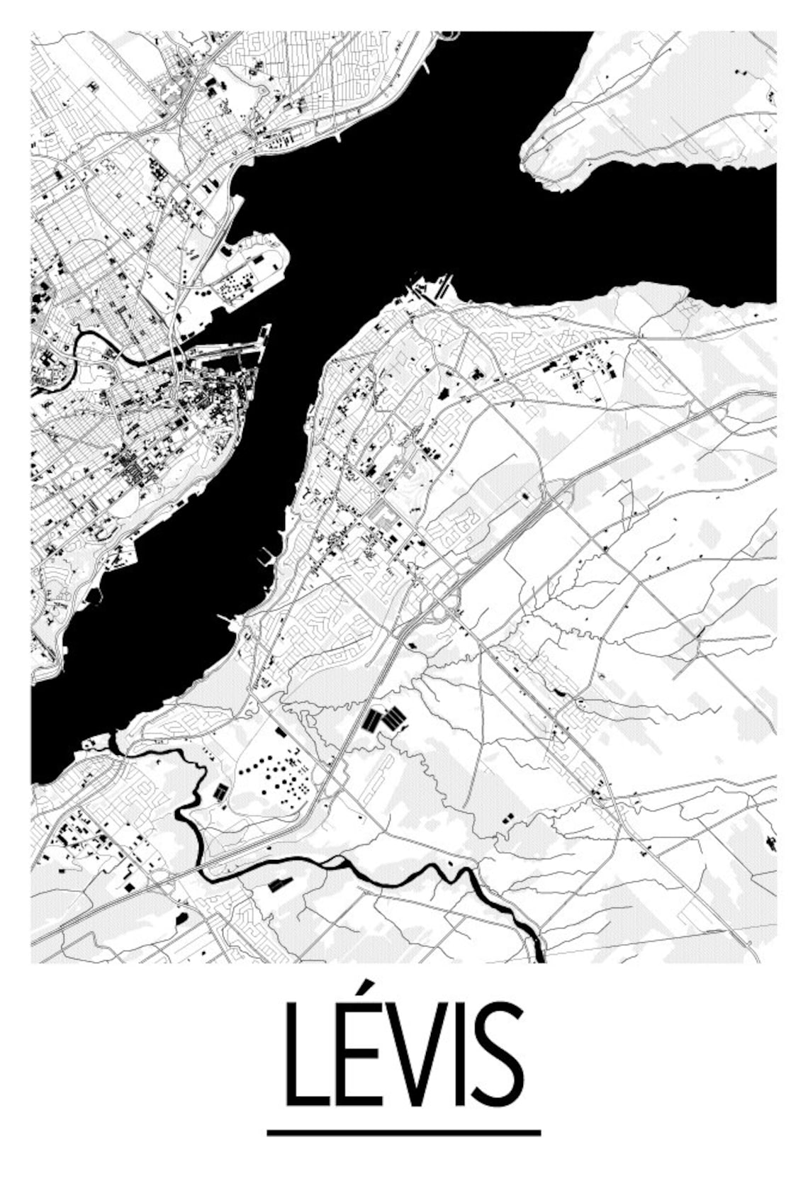 Levis Quebec Map Poster Quebec Map Print Art Deco Series Etsy