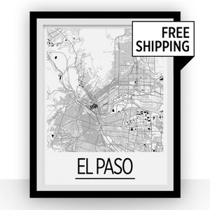 El Paso Karte - Usa Karte Print - Art-Deco-Plakatserie