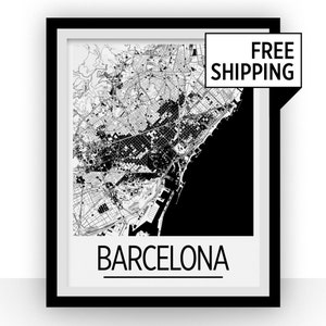 Barcelona Map Poster - spain Map Print - Art Deco Series