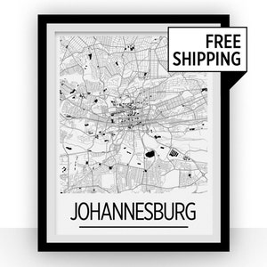 Johannesburg Map Poster - south africa Map Print - Art Deco Series