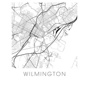 Wilmington DE Map Black and White Print - Delaware Black and White Map Print - Etsy