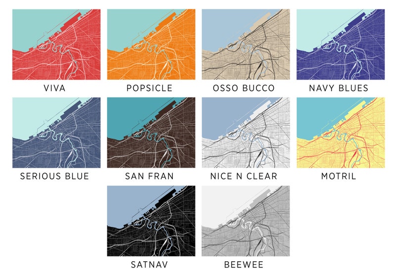 Cleveland Map Print Choose your color image 3