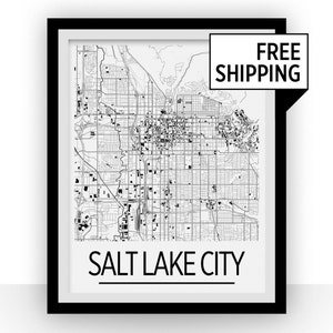 Salt Lake City Map - Usa Karte Print - Art Deco Plakatserie