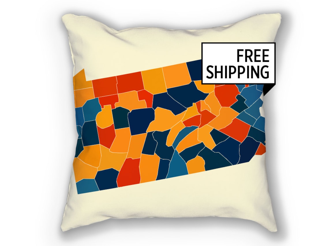 Pennsylvania Map Pillow PA Map Pillow 18x18 Etsy
