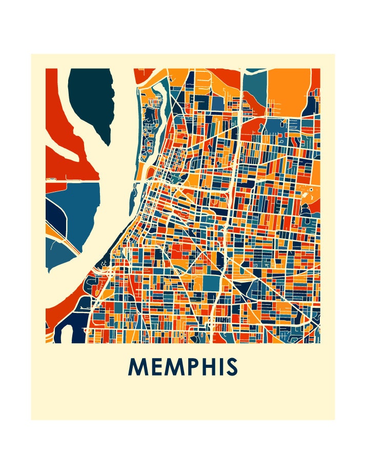 Memphis Map Print Full Color Map Poster | Etsy