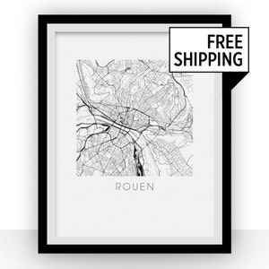 Rouen Karte Black and White Print - Frankreich Schwarzweiß Karte drucken