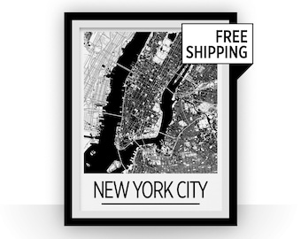Nueva York mapa Poster - impresión de mapa de Estados Unidos - Art Deco serie