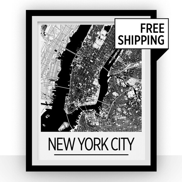 New York City Mappa Poster - Stati Uniti d'America Mappa stampa - Art Deco serie