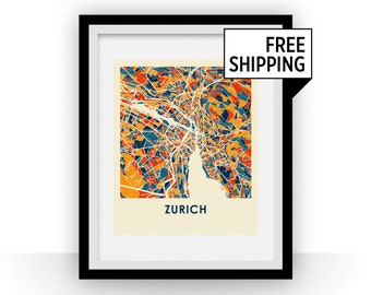 Zurich Map Print - Full Color Map Poster