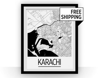 Karachi Map Poster - pakistan Map Print - Art Deco Series