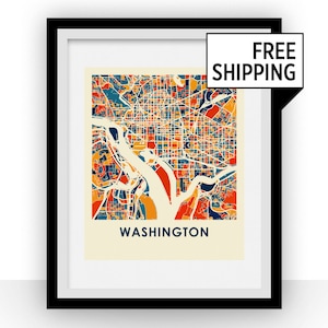 Washington carte Estampe - affiche carte polychrome