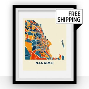 Nanaimo British Columbia Mapa Impresión - Cartel del mapa a todo color