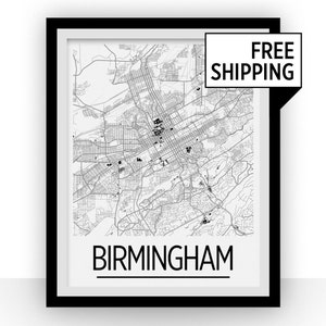 Birmingham AB kaart Poster - usa kaart Print - Art Deco serie