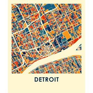 Detroit Map Blue Detroit Map Print - Full Color Map Poster - Etsy