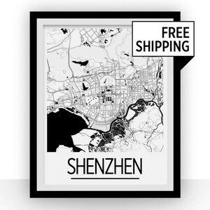 Shenzhen Map Poster - china Map Print - Art Deco Series