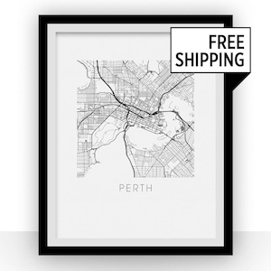 Perth Map Black and White Print - australia Black and White Map Print