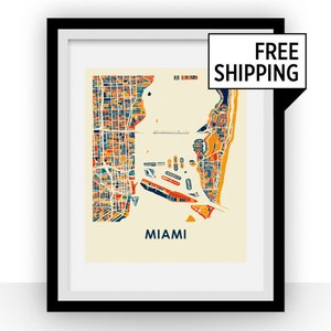 Miami kaart afdrukken - Full Color kaart Poster