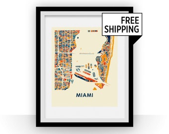 Miami Karte Grafik - Vollfarb-Karte-Plakat