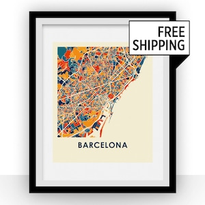 Barcelona Karte Grafik - vollfarbig Karte Plakat