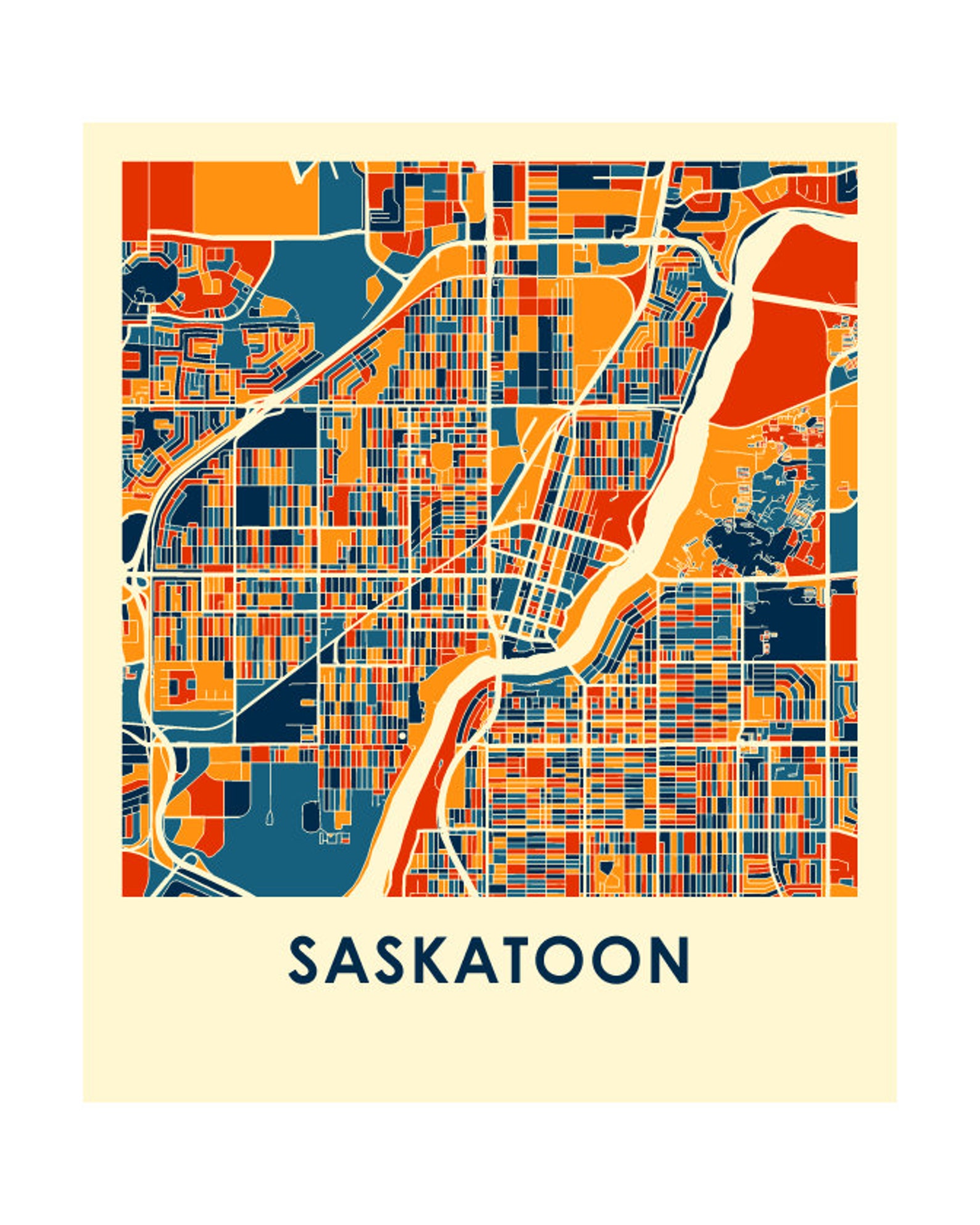 Saskatoon Map Print Full Color Map Poster Etsy