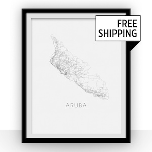 Aruba Map Black and White Print - aruba Black and White Map Print