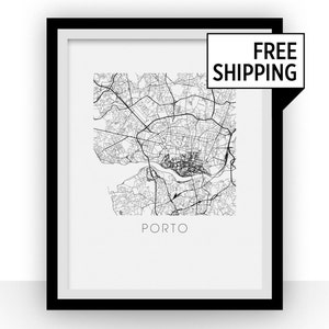 Porto Kaart Zwart-Wit Print - portugal Zwart-wit Kaart Afdrukken