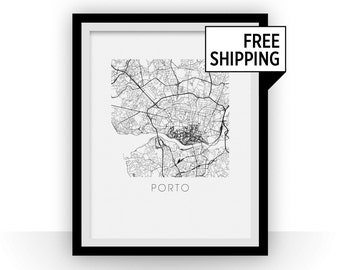 Porto Map Stampa in bianco e nero - Portogallo Stampa mappa in bianco e nero