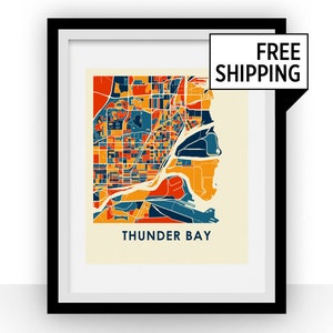 Carte de Thunder Bay En Ontario - Affiche de la carte couleur complète