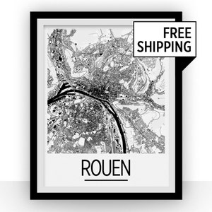 Rouen Karte - Frankreich-Karte-Print - Art Deco Plakatserie