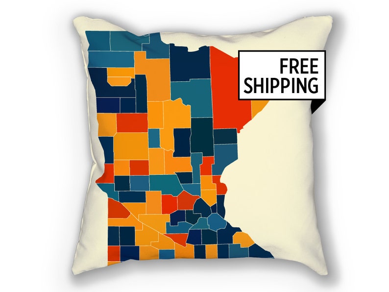 Minnesota Map Pillow MN Map Pillow 18x18 Etsy