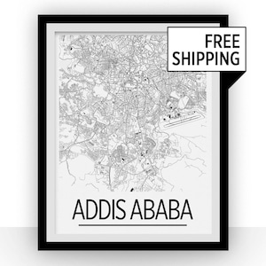 Addis Ababa Map Poster - Ethiopia Map Print - Art Deco Series