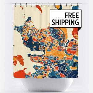 Reykjavik Map Shower Curtain - iceland Shower Curtain - Chroma Series