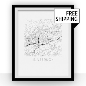 Innsbruck Map Black and White Print - austria Black and White Map Print