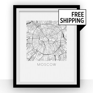 Moscow Map Black and White Print - russia Black and White Map Print