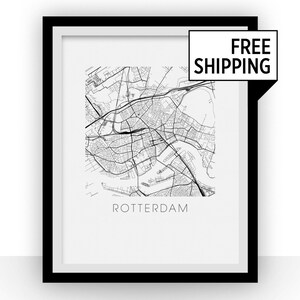 Rotterdam Karte Black and White Print - Niederlande-schwarze und weiße Karte drucken