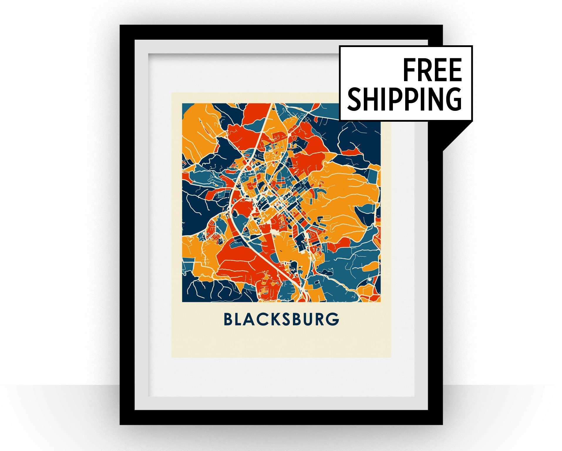 Blacksburg Map Print Full Color Map Poster Etsy