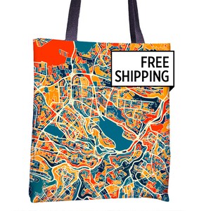 Amman Map Tote Bag - Jordan Map Tote Bag 15x15