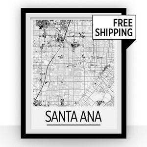 Santa Ana Kartenwerke Poster - Usa Karte Print - Art Deco